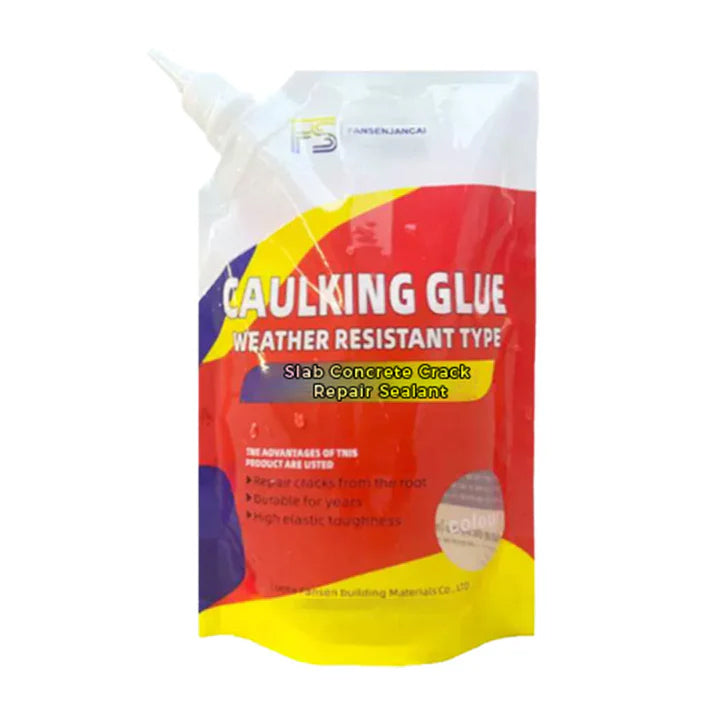 Før/etter reparasjon av betongsprekk med grå universell tetningsmasse. Forbedret utseende og holdbarhet.