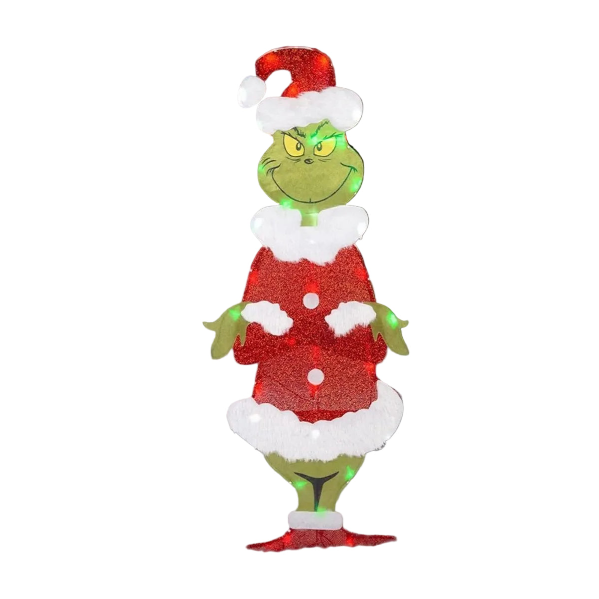 Grinch hagedekorasjon med LED-lys. Festlig, værbestandig juledekorasjon for utendørs bruk.