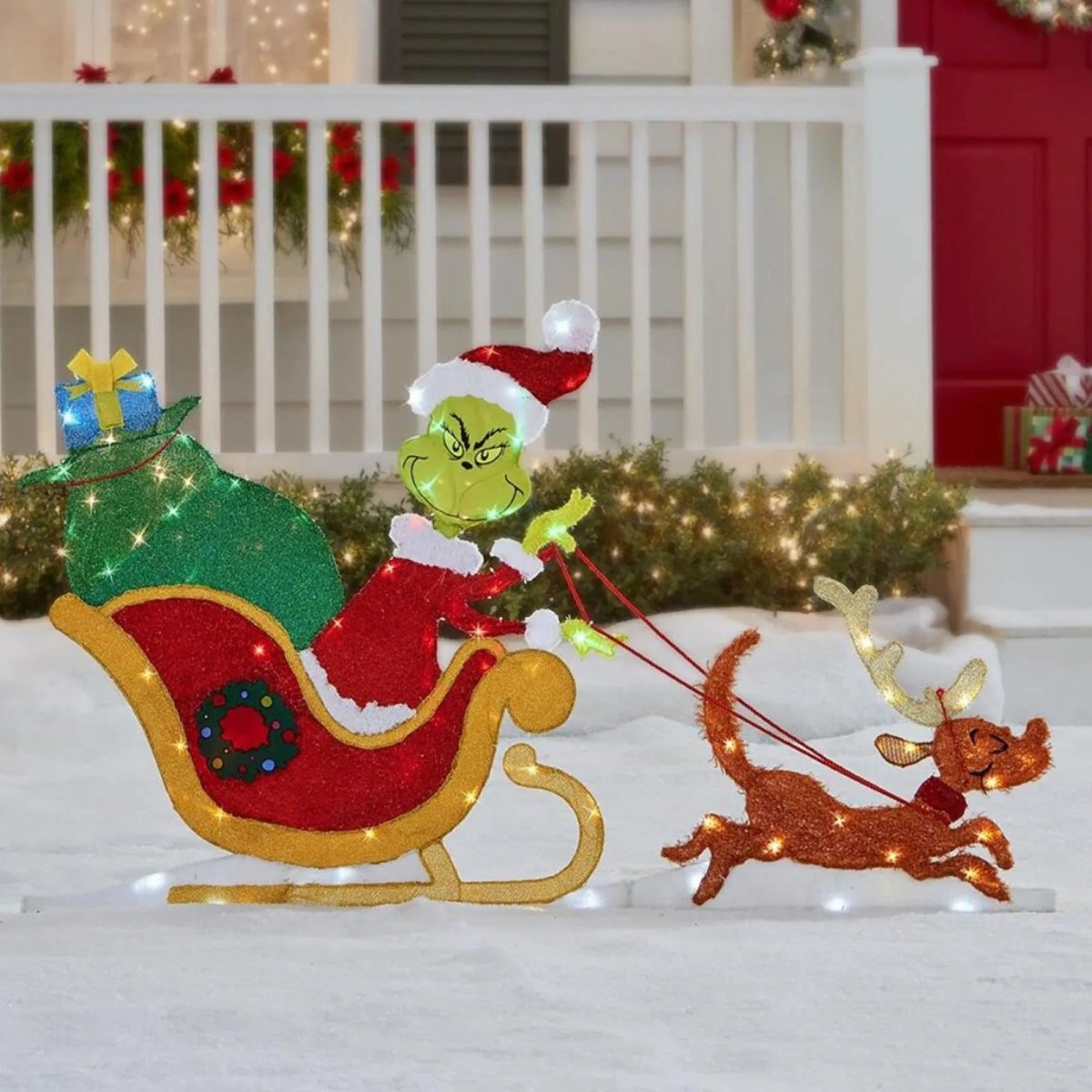 Grinch med LED-lys, festlig utendørs juledekorasjon. Skap magi i hagen med denne figuren.