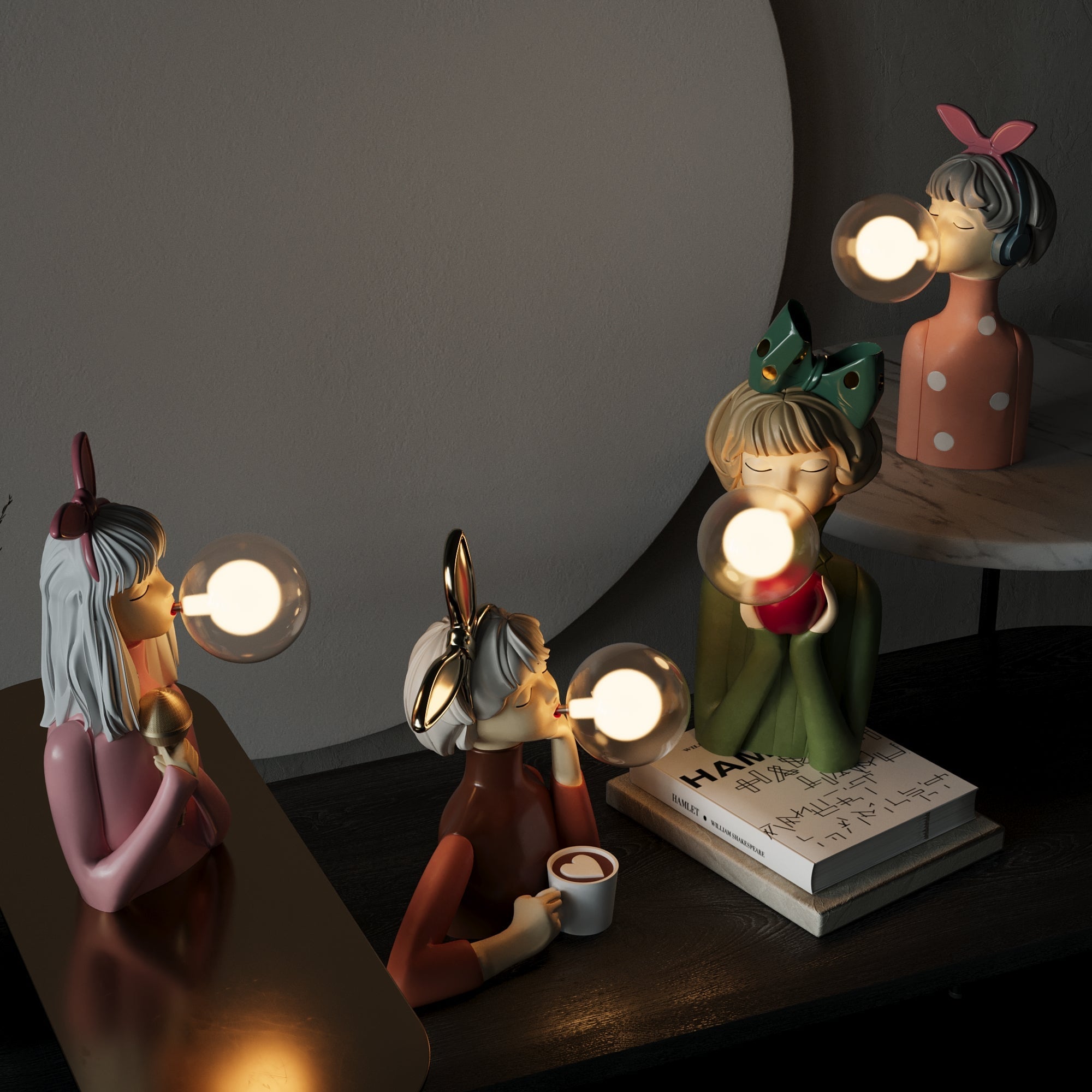 Unik bordlampe i stuen, et stilfullt element for hjemmedekor og atmosfære.