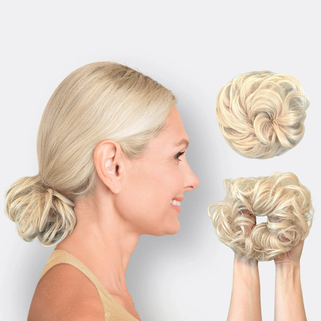 Volumgivende scrunchie hårbolle, perfekt for rask og vakker hårstyling.