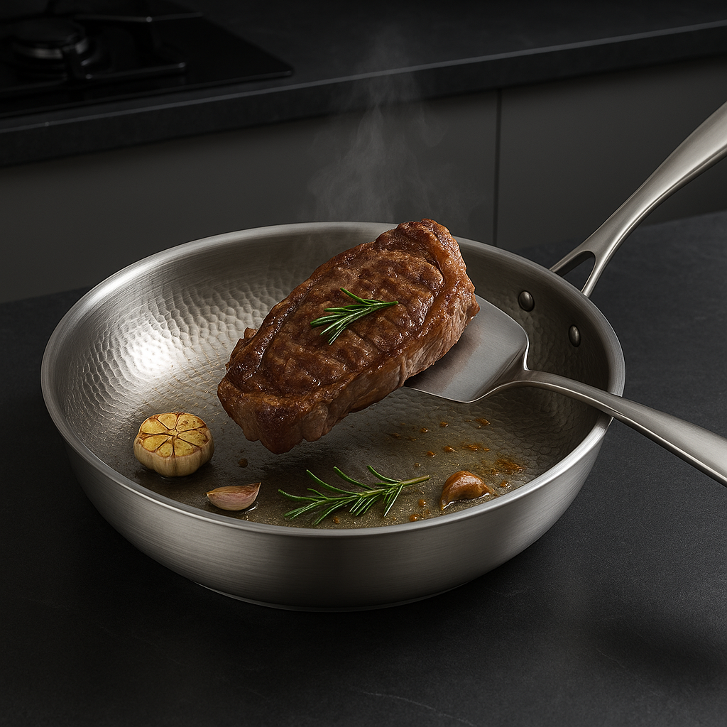 Titan kjøkkenpanne med hamret design for induksjon, gass og keramikk. Kjemikaliefri for sunn steking.