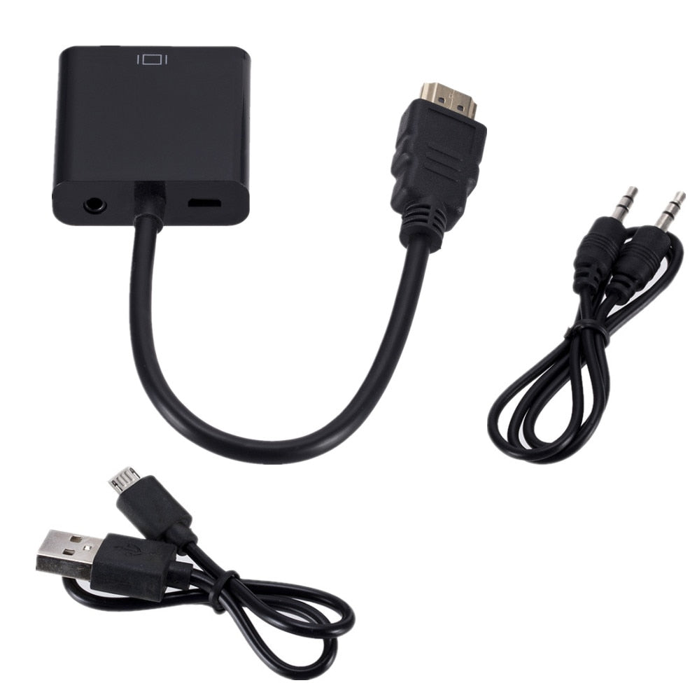 Nærbilde av HDMI til VGA-adapteren som konverterer digitalt HDMI-signal til analogt VGA-signal.