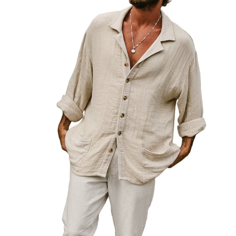 Herre avslappet langermet button-up skjorte, ideell for casual hverdag eller stilfulle vårkvelder.