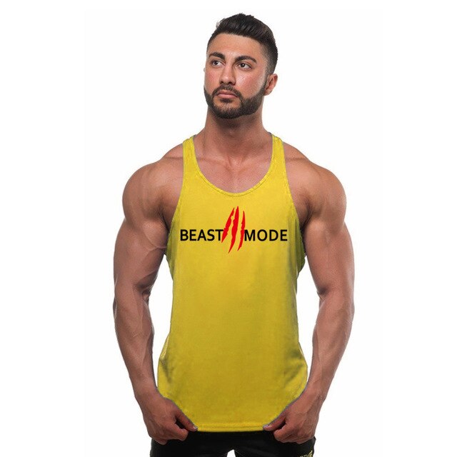 Herre Beast Mode treningstopp singlet, Y-rygg, ideell for intens trening og atletisk ytelse.