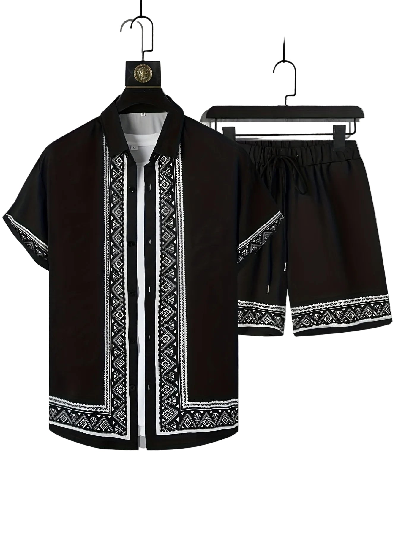 Herre Boho sommersett: kortermet skjorte og shorts for avslappet fritidsstil.