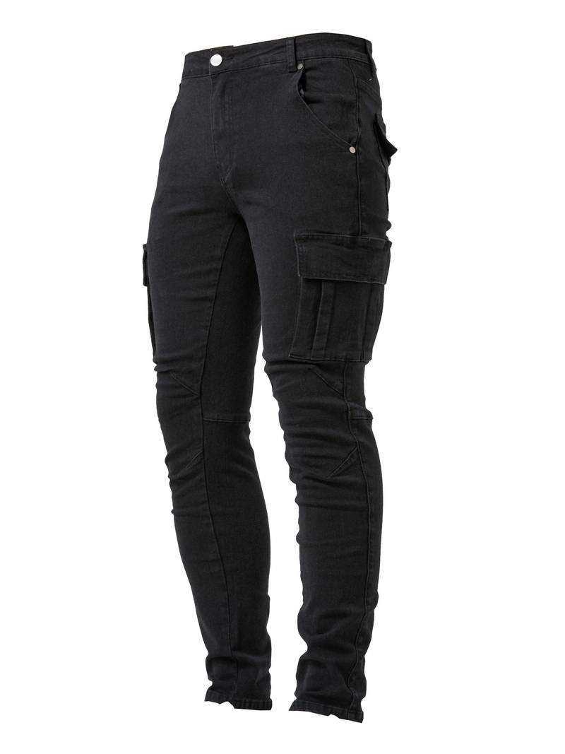 Svarte herre cargo jeans for en slank passform, slitesterk og allsidig stil.