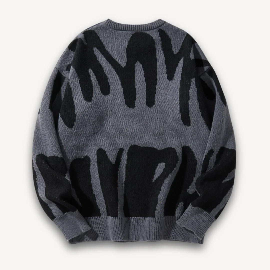 Herre strikkegenser med grafisk design, rundhals. En trendy og komfortabel genser for høst/vinter.