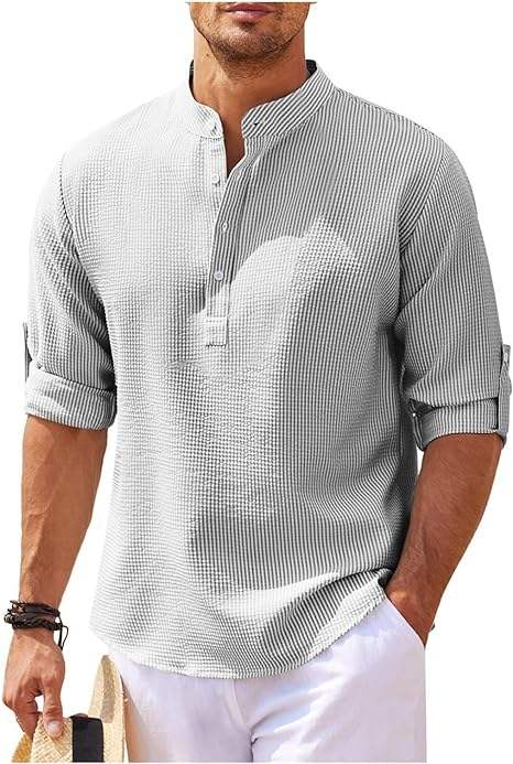 Moderne herre Henley skjorte, langermet med rulleoppslag. Perfekt for en casual og pustende stil.