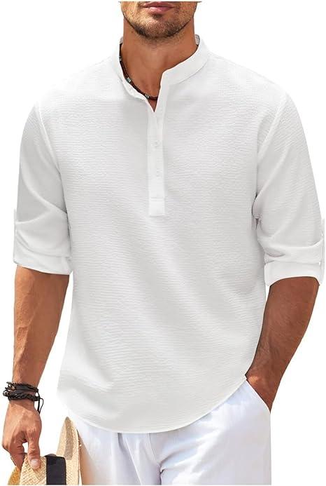 Enkel og kul herre Henley skjorte med langermede rulleoppslag. Ideell for sommeren.