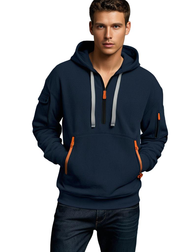 Uformell herrehoodie med glidelås og justerbar hette. Komfortabel fritidsgenser, perfekt overdel for menn.