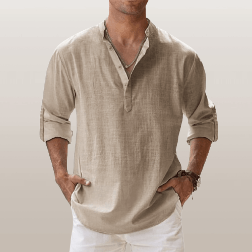 Allsidig langermet henley for herre, ideell for vår, sommer og fritidsbruk. En komfortabel casual skjorte.