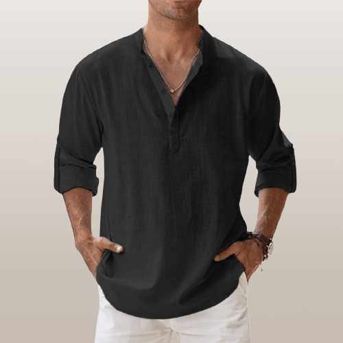 Fritids-henley for menn, langermet med komfortabel passform. Perfekt for vår-/sommer casual mote.