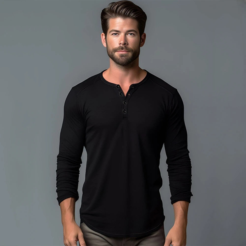 Allsidig herreklær: langermet Henley t-skjorte i moderne passform og tidløs design.