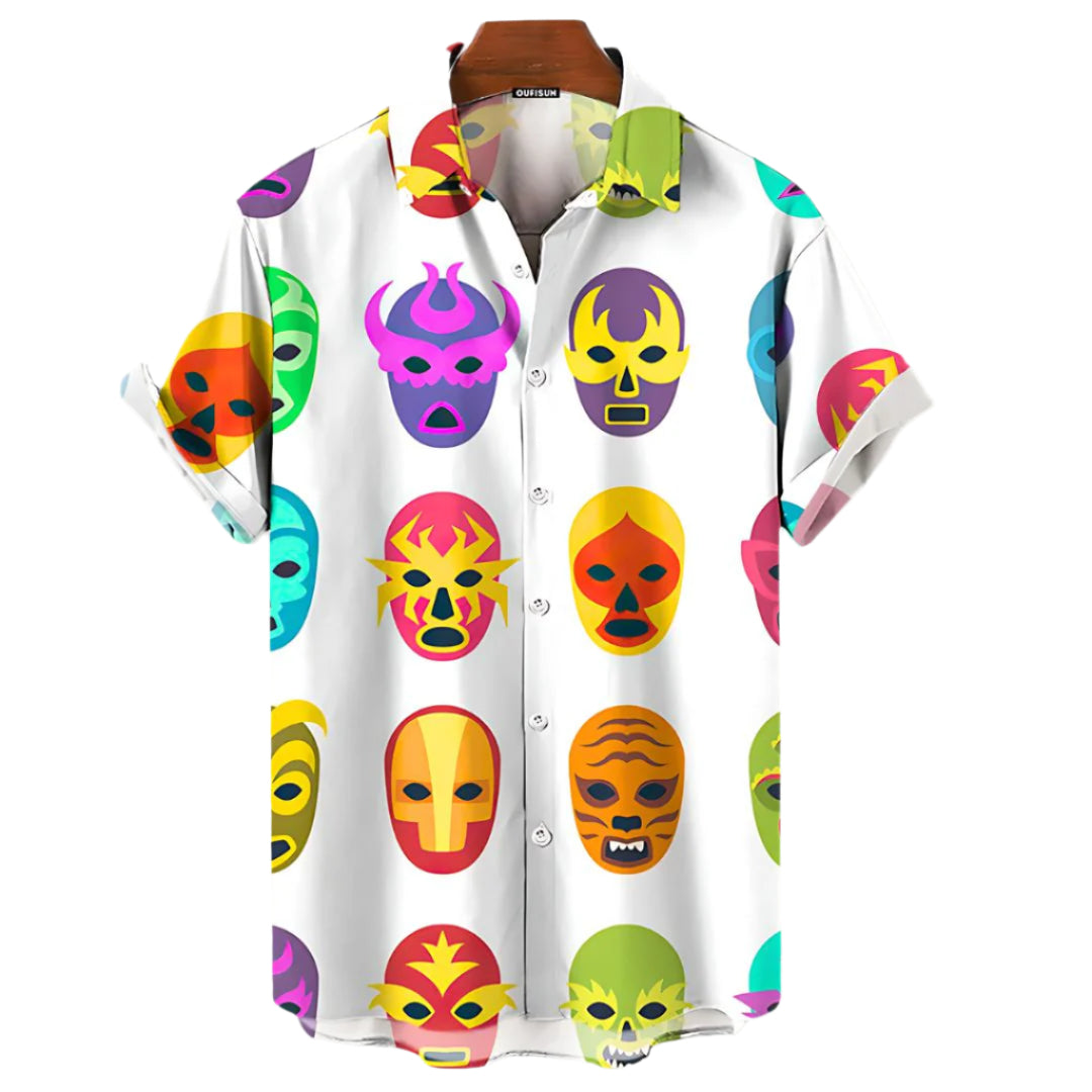 Herre luchador t-skjorte med kult maske design. Lett, pustende stoff for komfortabel sommerstil, avslappet passform.