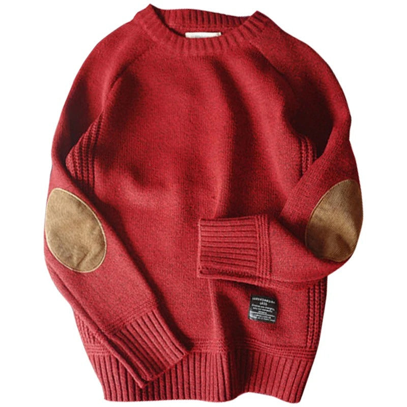 Stilig oversized herregenser med unikt lappestrikket design. Moderne rundhalsgenser for menn. Fritidsklær.