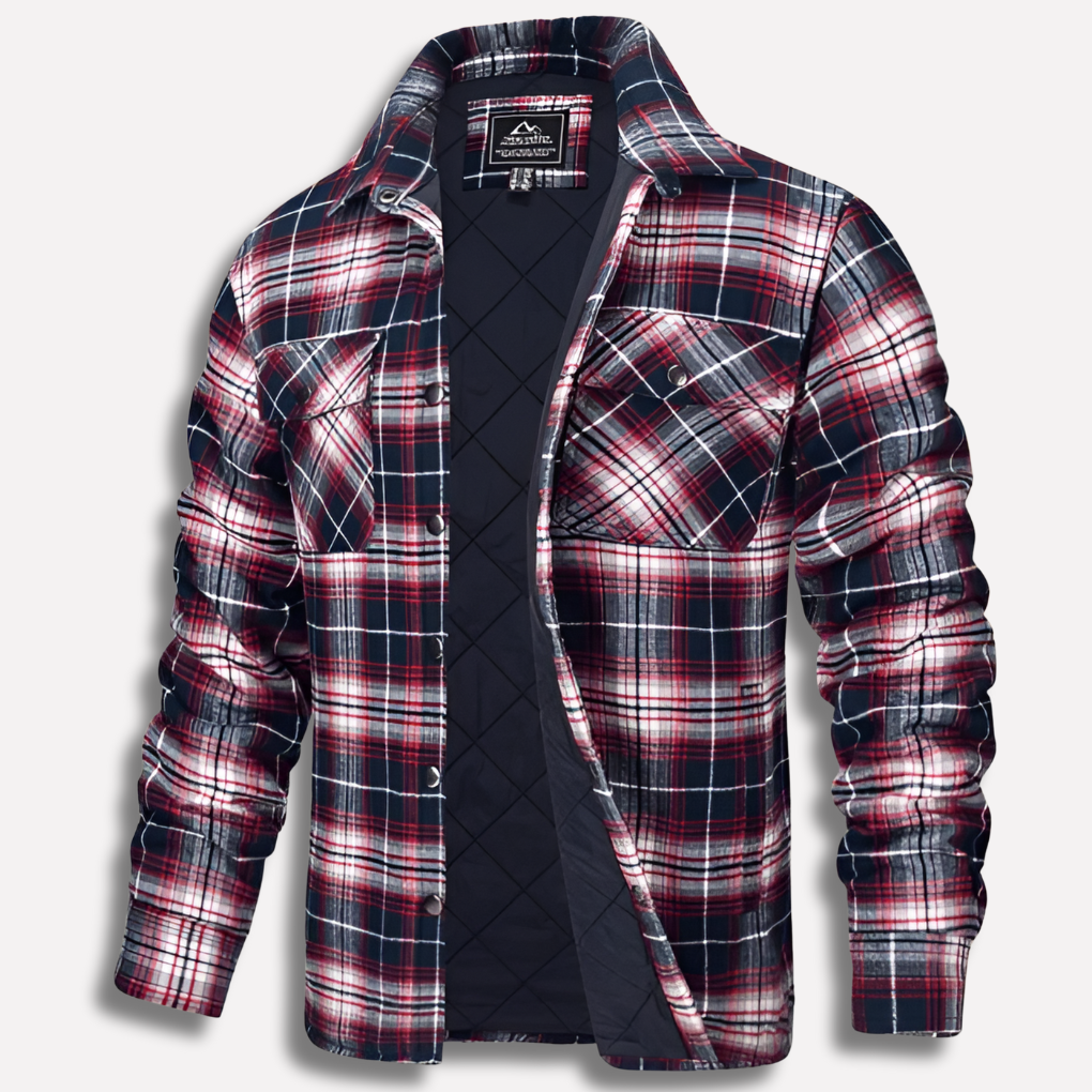 Langermet rutete herreskjorte i flanell på henger, viser passform for en casual look.