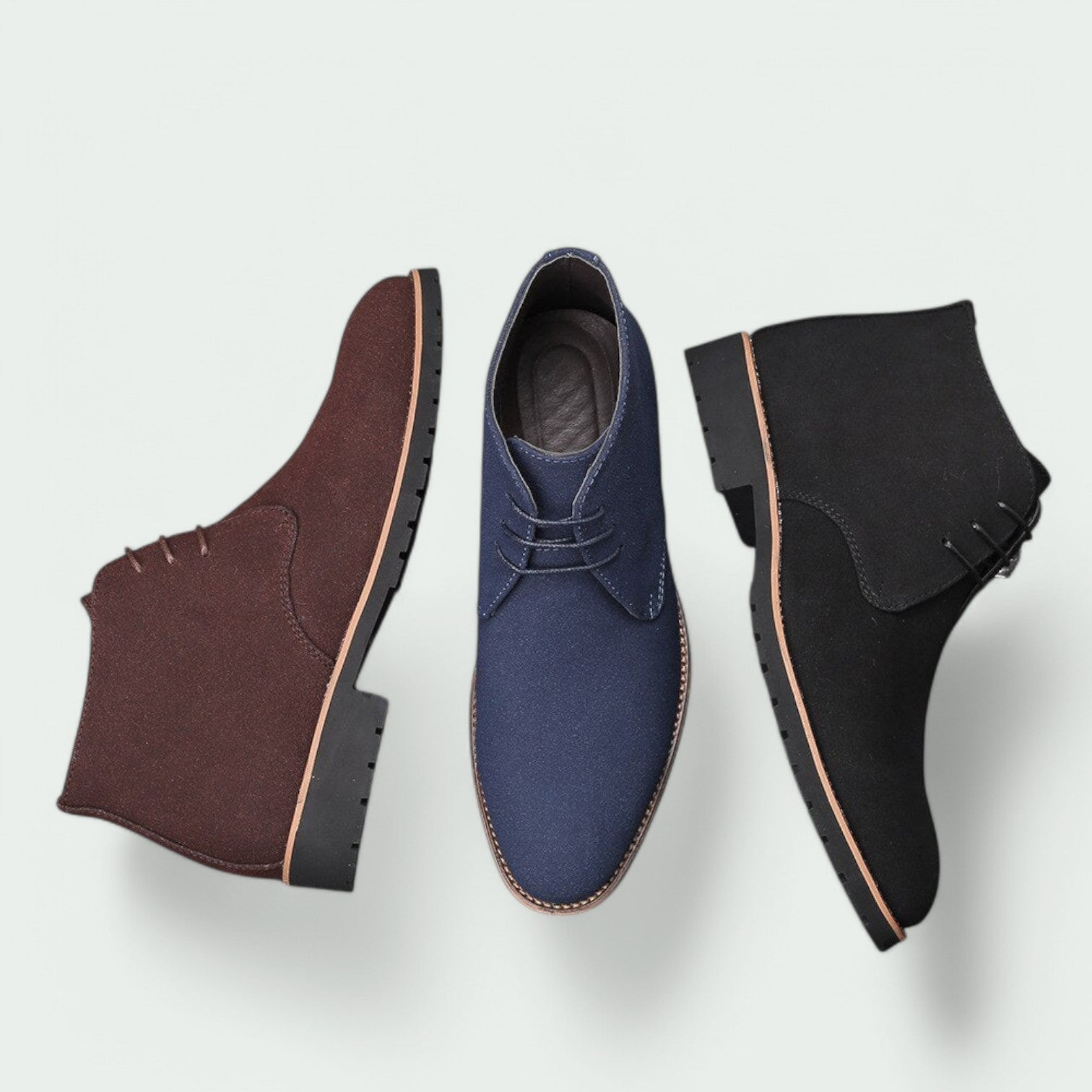 Semsket skinn bottines for menn, komfortable slip-on hverdagssko med slitesterk såle.