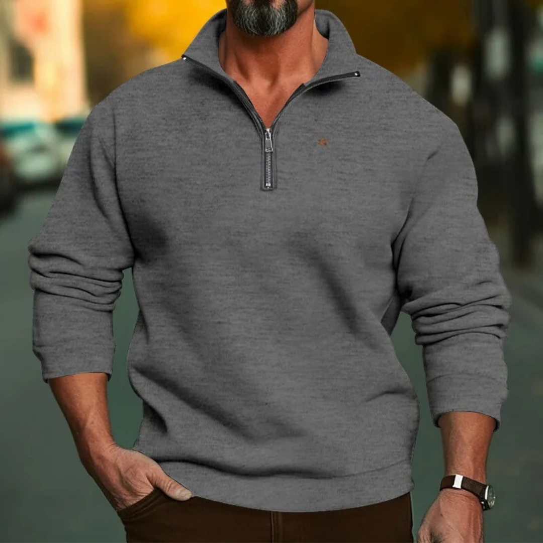 Allsidig herre sweatshirt med halv glidelås, egnet for både casual og mer pyntet herremote.