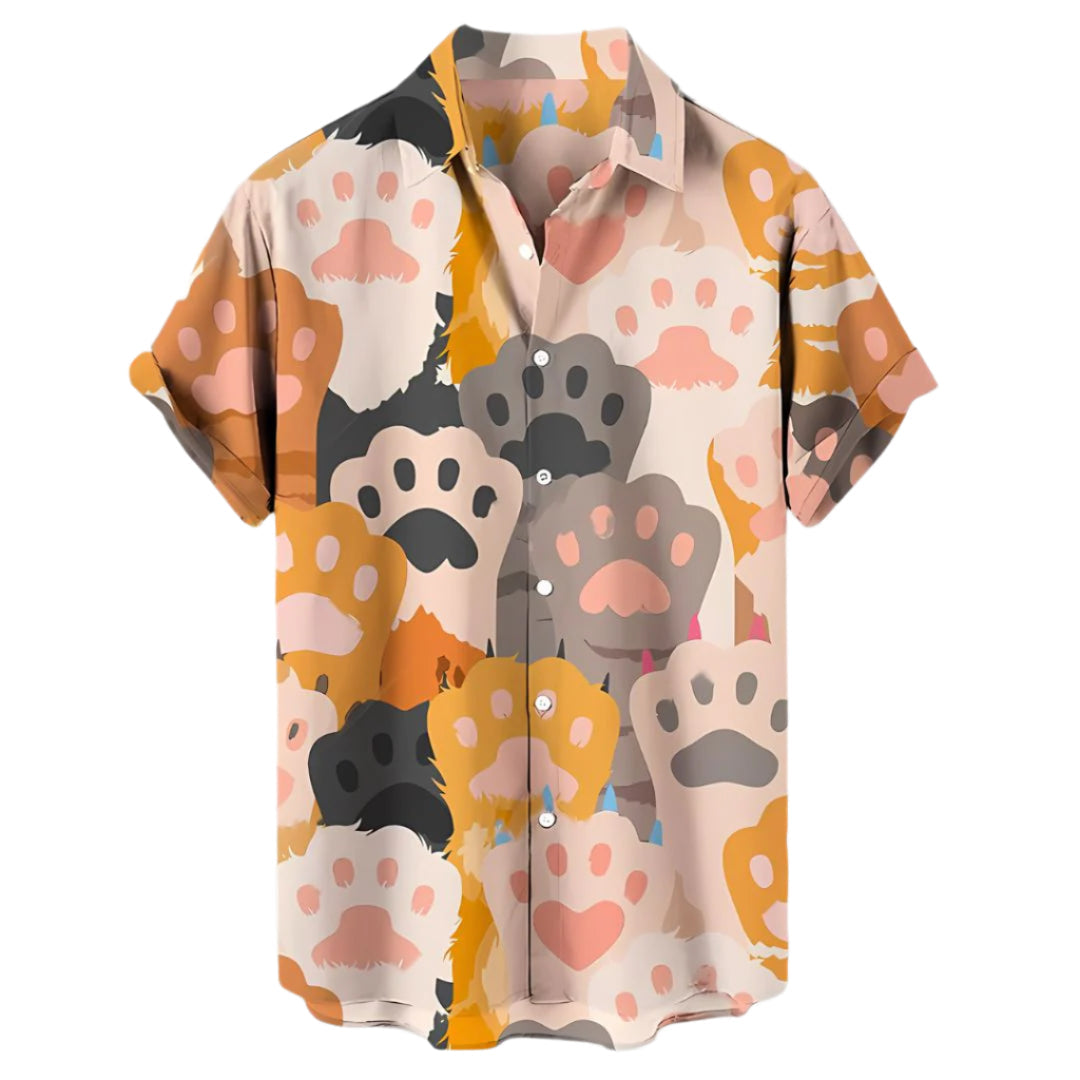 Herre t-skjorte med søtt kattemotiv, perfekt for en avslappet og komfortabel sommerlook. Pustende og uformell.