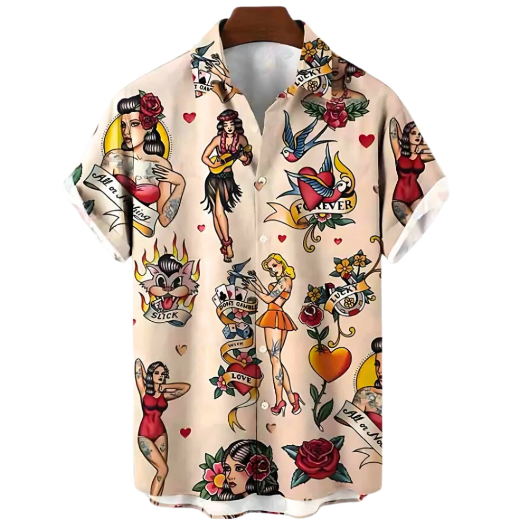 Herre t-skjorte med vintage trykk, komfortabel og pustende for sommer. Perfekt for avslappet fritidsstil.