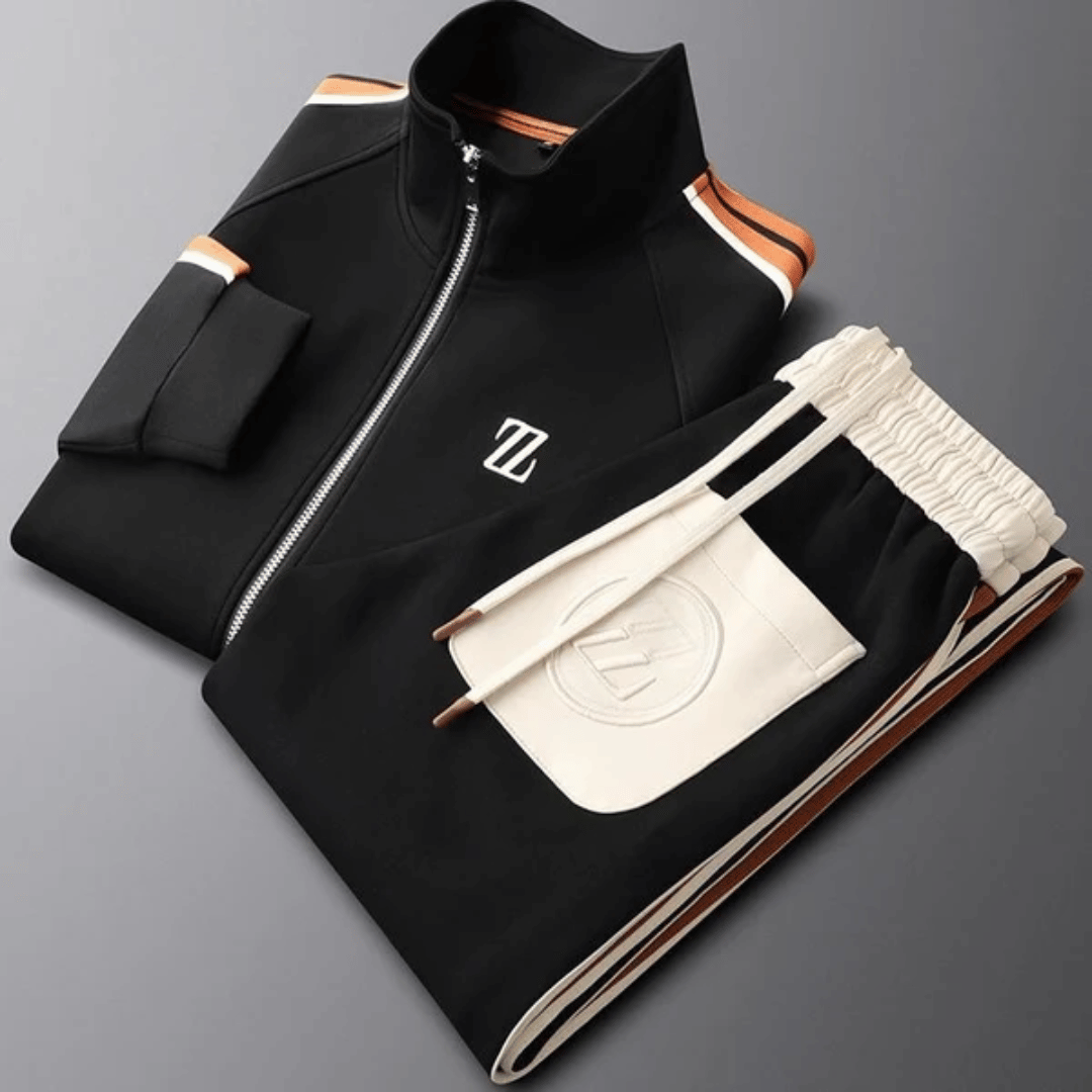 Dynamisk herreaktivt tøy. Treningsdress med sporty linjer, perfekt for mennsmote og aktivitet.