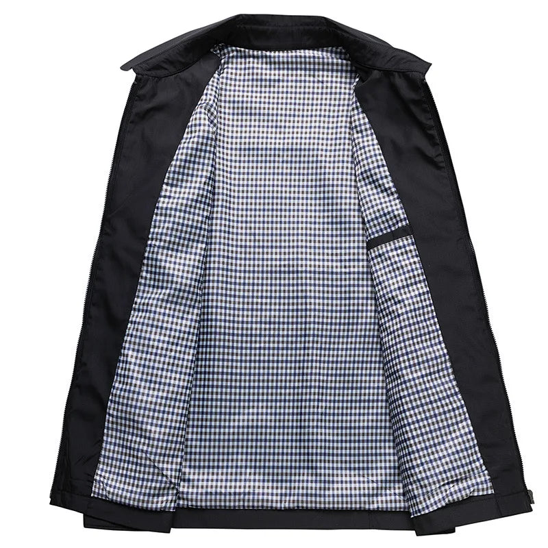 Moderne herre business casual jakke med oppreist krage, tynn og komfortabel for en stilig hverdagslook.