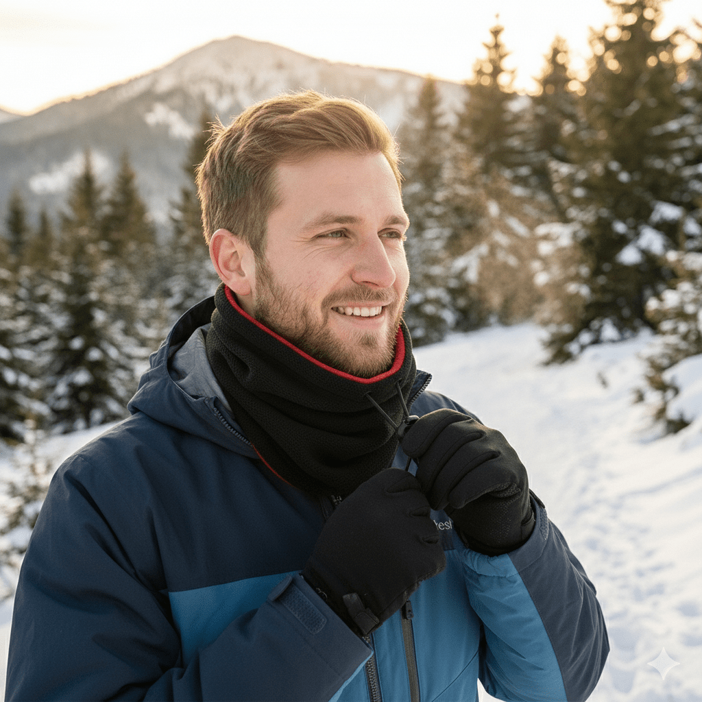 Vindtett herre halsvarmer i tykk fleece for optimal varme og beskyttelse. Et must for kalde dager ute.