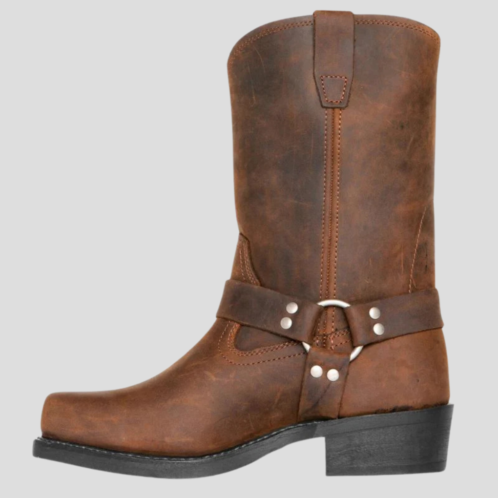 Autentiske slip-on herrestøvler med vintage cowboystil i skinn, komfortable og moteriktige.