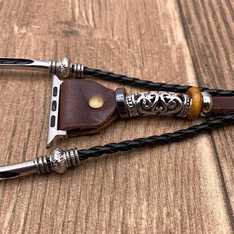Apple Watch tilbehør: vintage skinnreim for menn, perfekt for en elegant look.