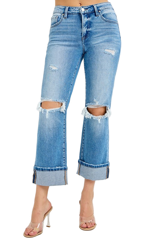 Herrejeans med middels midje og rette ben i moderne stil, perfekt for hverdagsbruk. Komfortable og stilige.