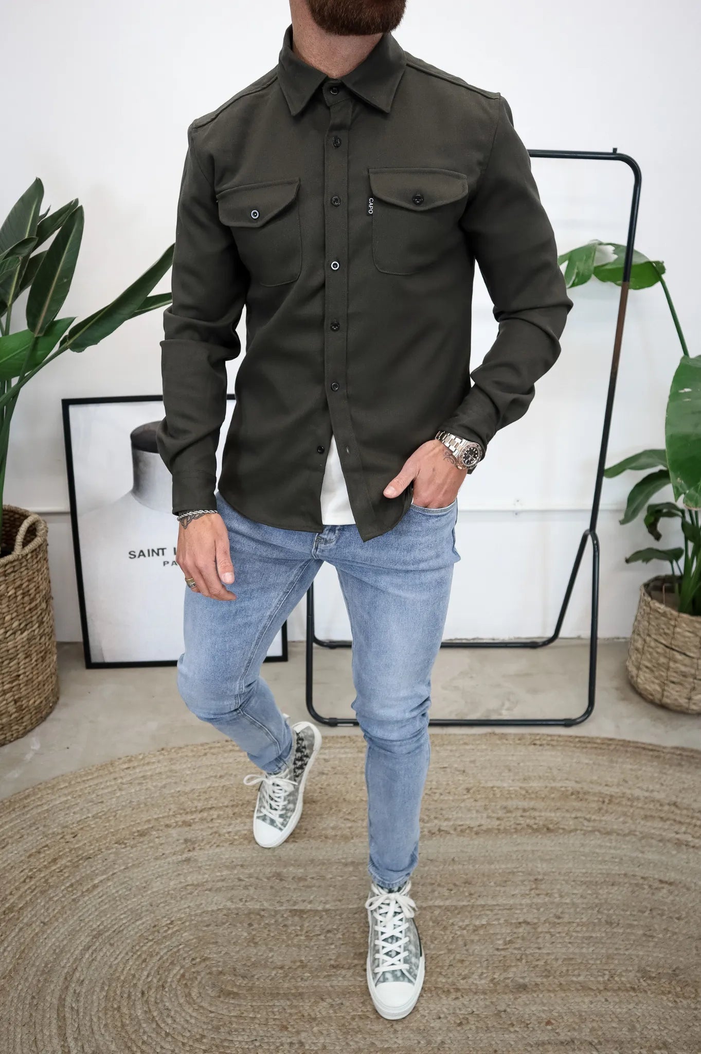Stylische Herren Baumwolljacke, Knopfleiste, zwei Brusttaschen, Freizeit & Outdoor, Langarm
