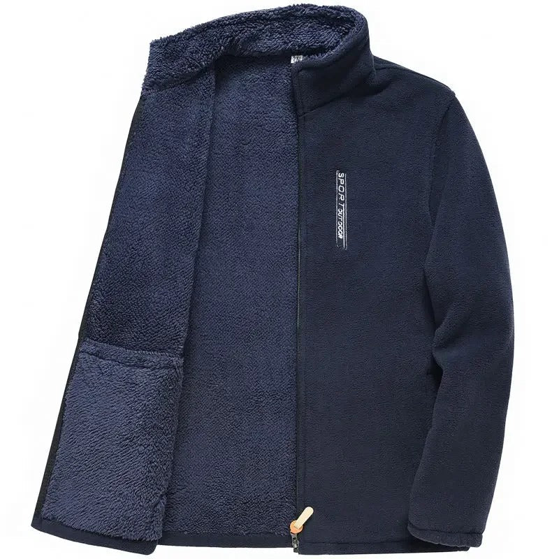 Robust utendørsjakke for menn i mykt fleece-materiale, glidelås for enkel ventilasjon, vinterklar