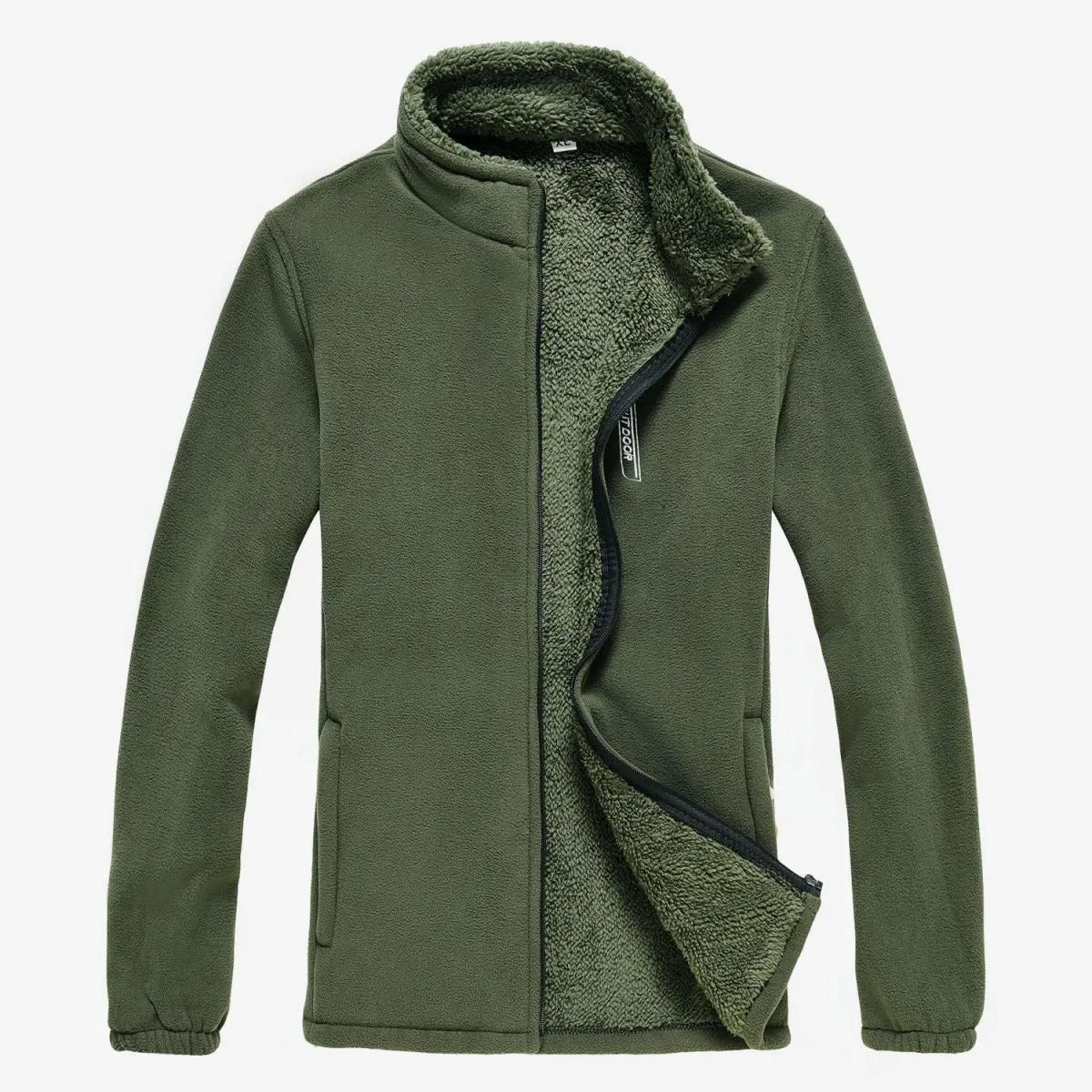 Herre vinterjakke i ekstra varm fleece, rød glidelås som aksent, funksjonelle utendørsklær