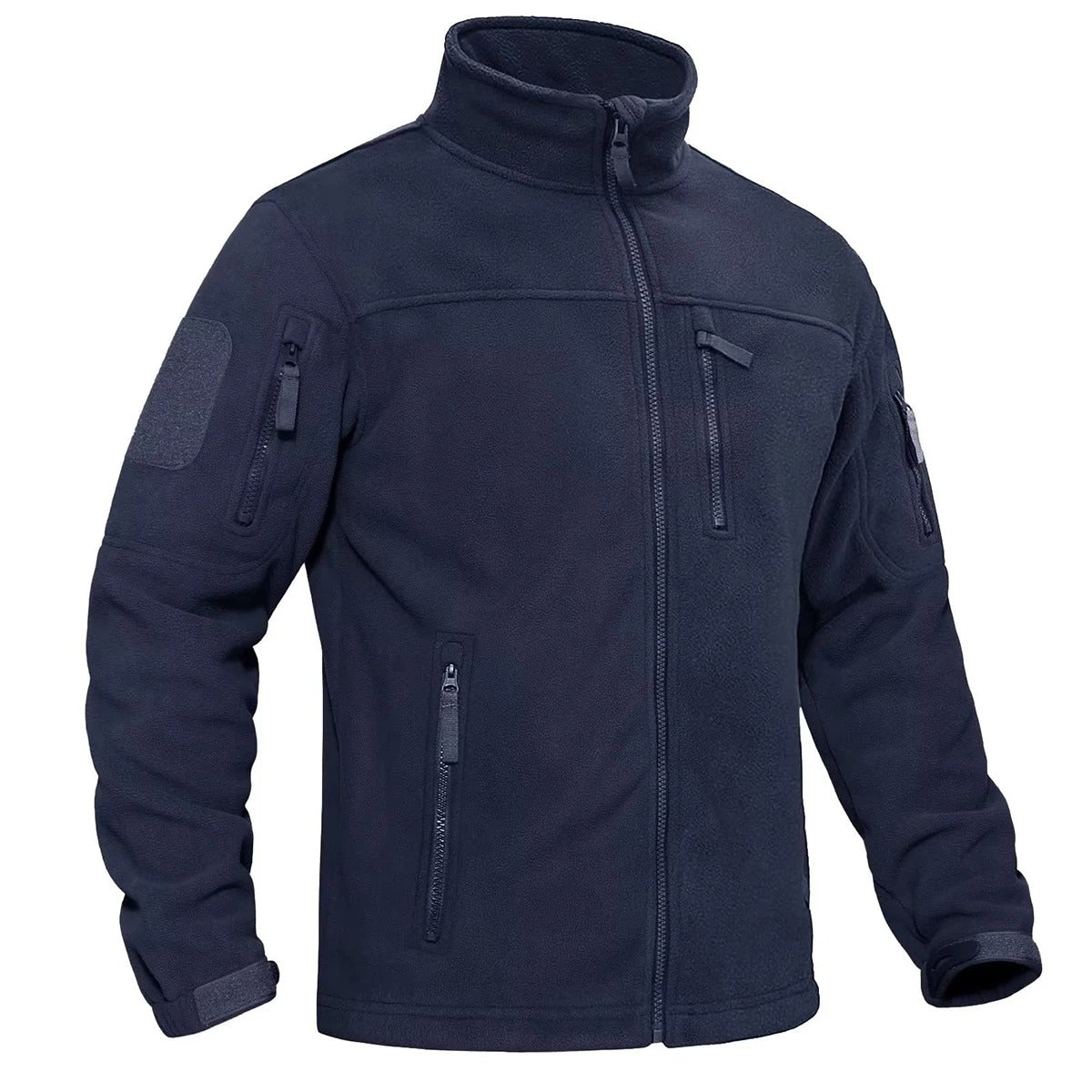Nærbilde av fleece-materialet på herrejakken, mykt, varmt, termodesign