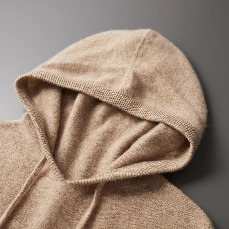 Herre hoodie, mørkegrønn, laget av merinoull-blanding, pustende og varm, allsidig i bruk