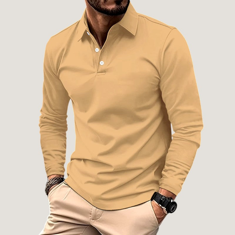Komfortables Herren Langarm Poloshirt in Grau, ideal fĂĽr Freizeit & eleganter Stil