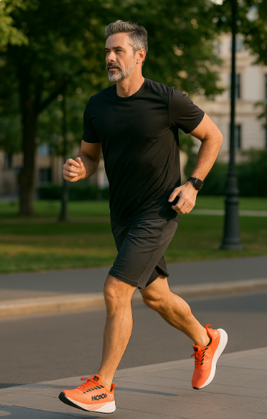 Herre komfort løpesko i aksjon, sportssko for jogging og trening om våren