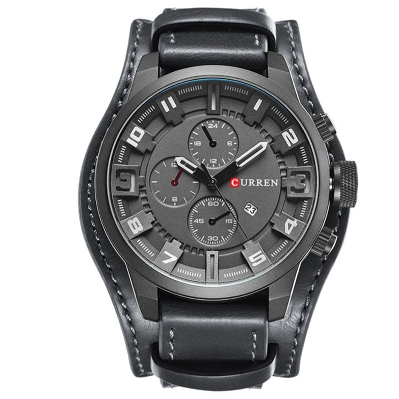 Sporty-elegant herre armbåndsur Navigator, vanntett, med fin lærreim