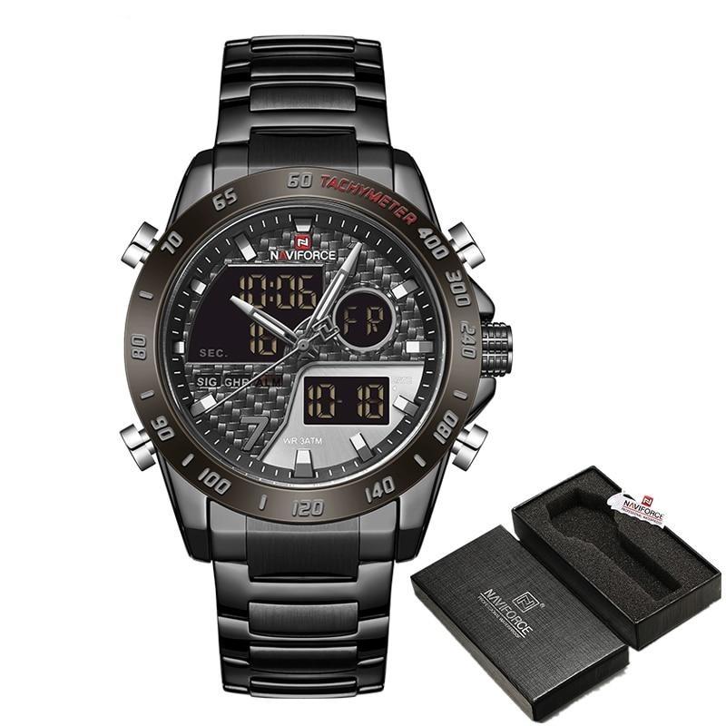 Herre kvartssportklokke med multifunksjonsdisplay, vanntett design, armbånd i rustfritt stål