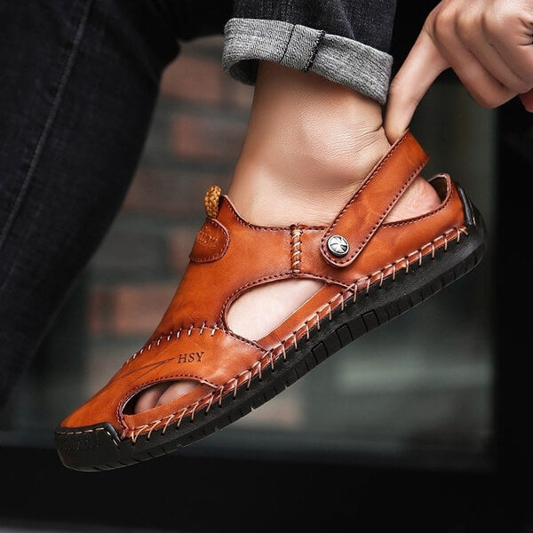 Graue Herren Komfort-Sandalen, orthopädisch und aus Leder, perfekt für den Alltag und Freizeit