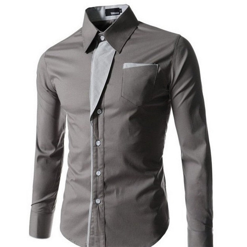 Frontvisning av en beige herreskjorte i slim fit med lange ermer, ideell for fritid og kontor