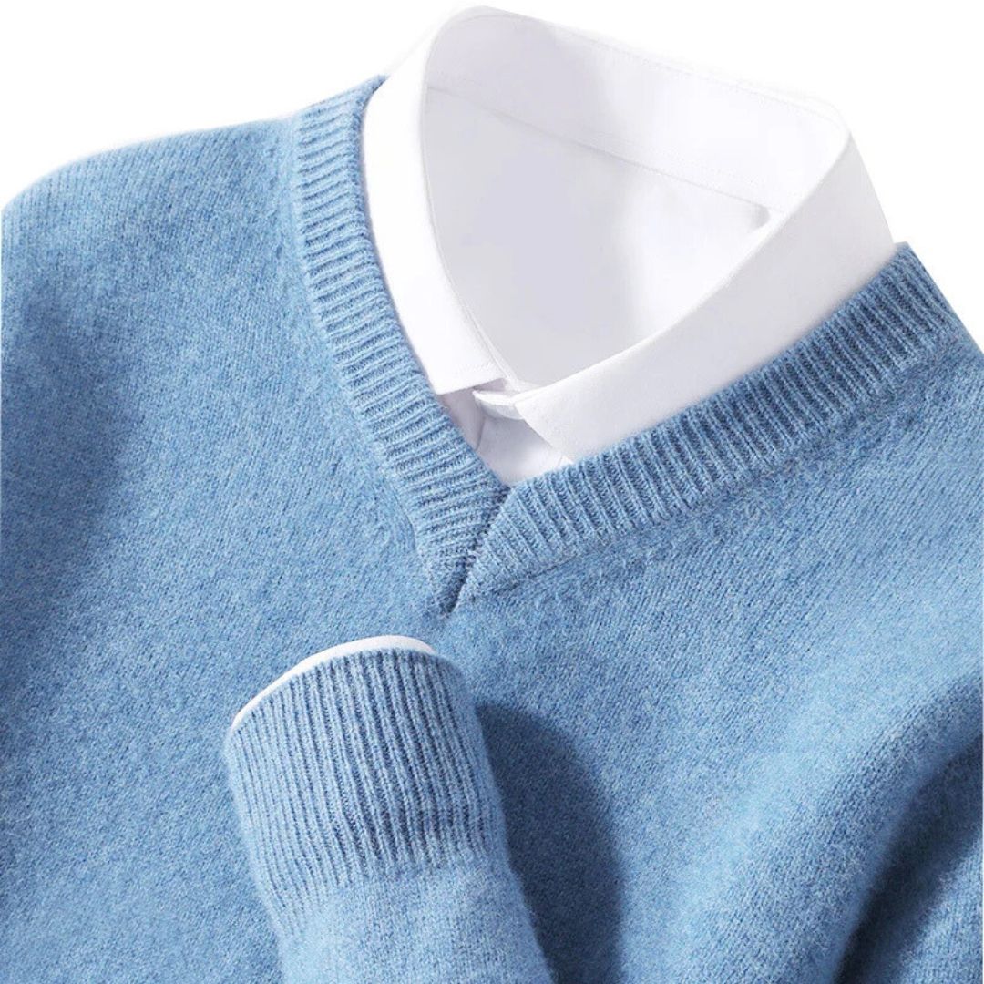 Herren V-Ausschnitt Pullover aus Merinowolle, anthrazit, fĂĽr Business Casual Looks