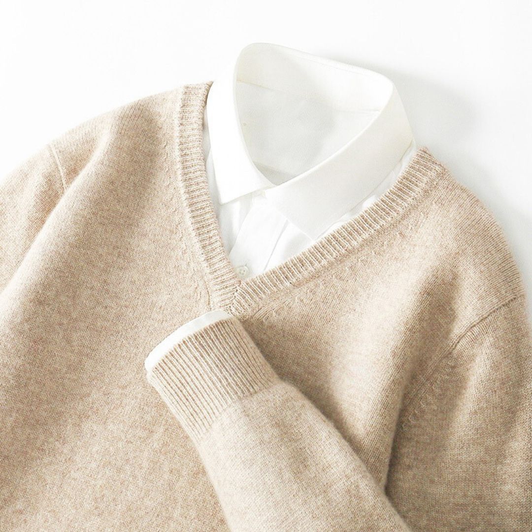 Schwarzer Herren Langarmpullover Merinowolle V-Ausschnitt, Feinstrick, unverzichtbarer Basic