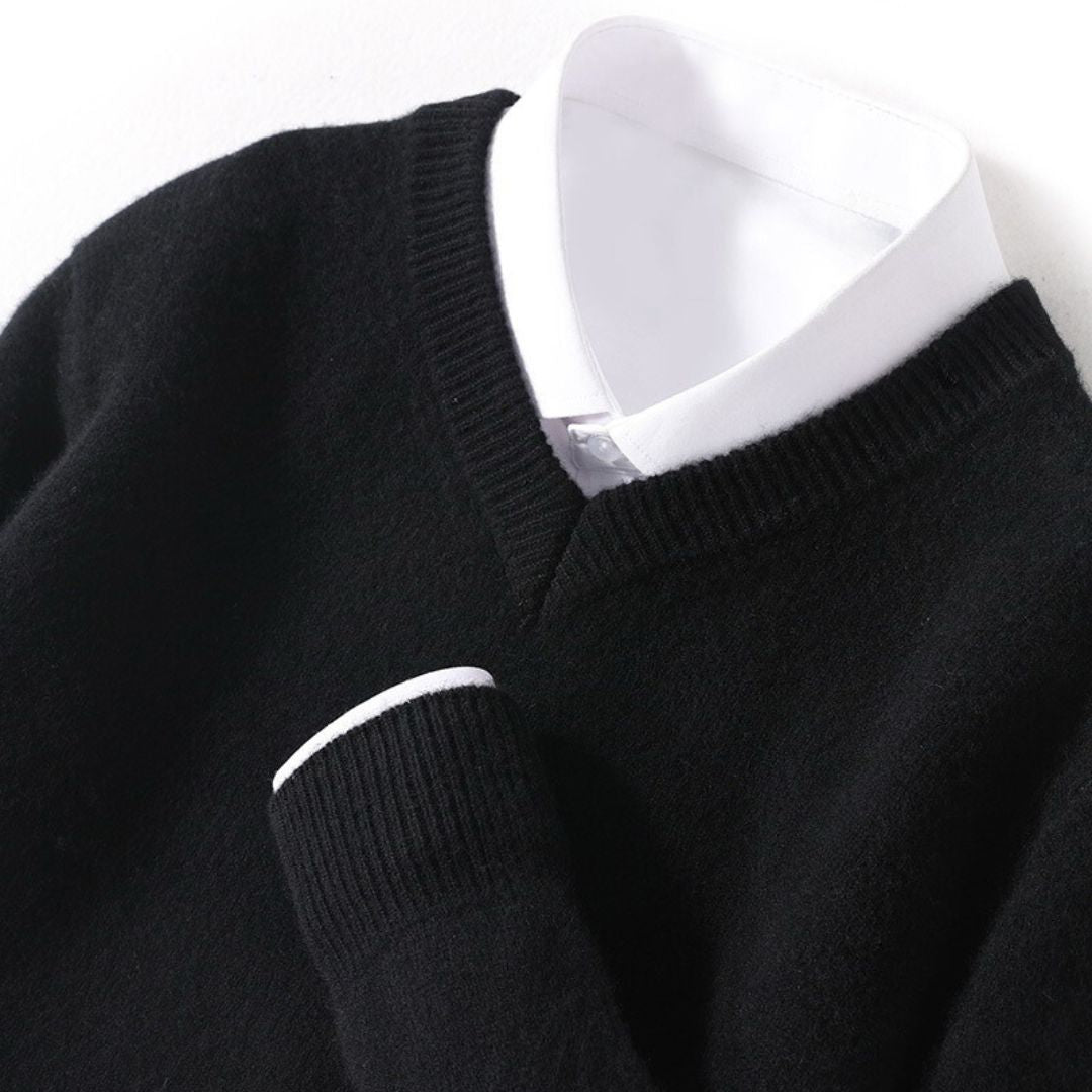 Warmer Herren Merinowolle V-Ausschnitt Pullover in Ocker, weich und bequem, Herbstmode