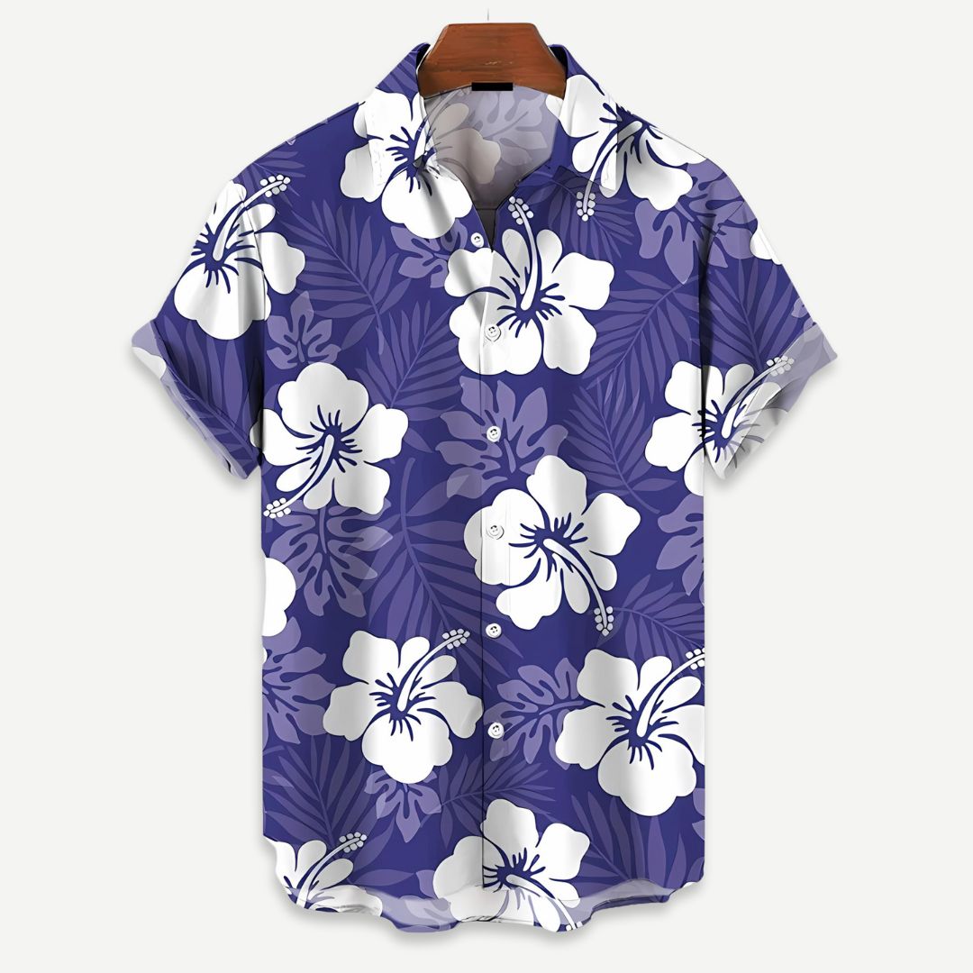 Stilig, mønstret herreskjorte med blomsterprint, lettvekt og komfortabel for moderne herremote.