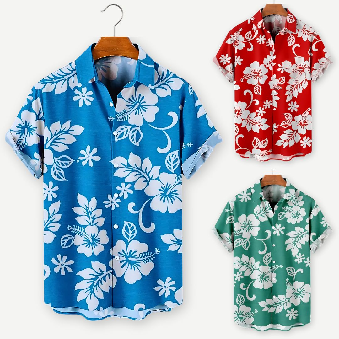Tropisk blomsterprint herreskjorte. En lett, pustende og uformell sommerskjorte for menn.