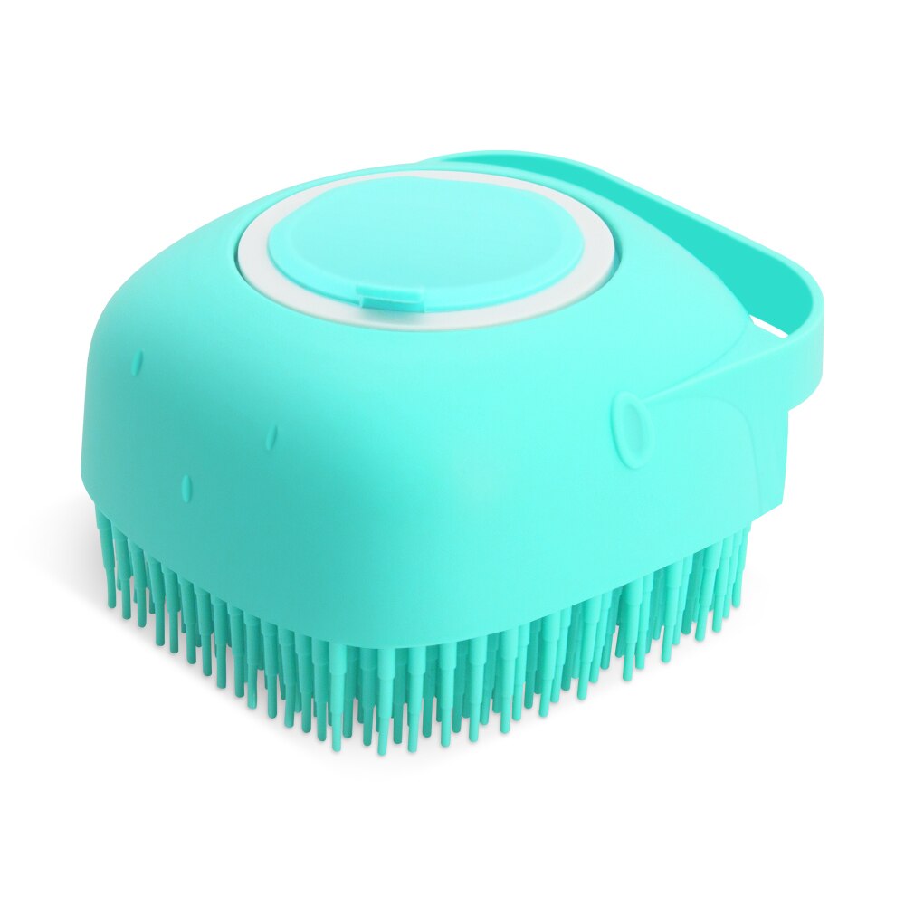 Hundebadebørste med sjampodispenser for enkel hundevask og effektiv pelspleie.