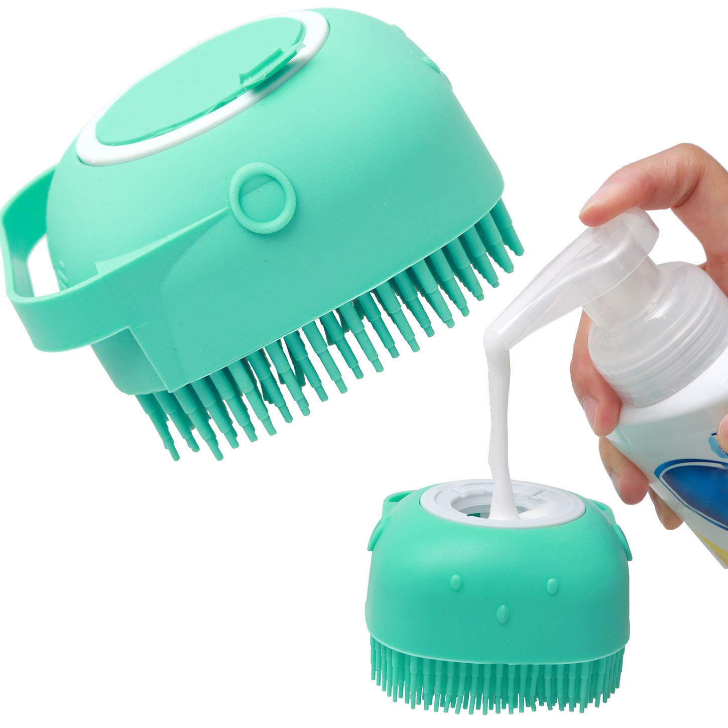 Universal silikonbørste med sjampodispenser for alle hunderaser, sikrer skånsom og grundig rengjøring.