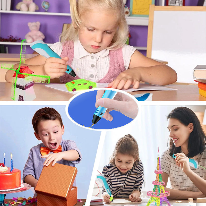 Barn skaper en geometrisk form med 3D-penn, stimulerer læring og romlig forståelse. Ideell for skole og hobby.